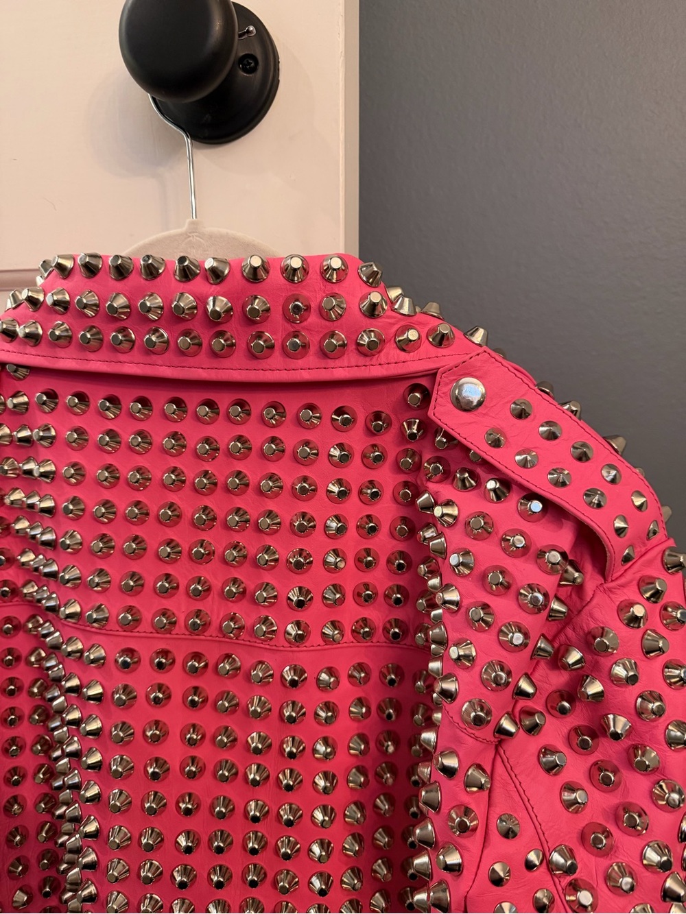 Hot pink Leather Jacket with Studs - Picture 5 of 8